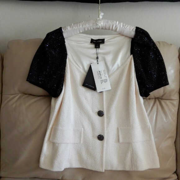 NWT.St.John Luxuries Blazer Bright White Caviar Embellished Stunning Sz.12 - Picture 5 of 15